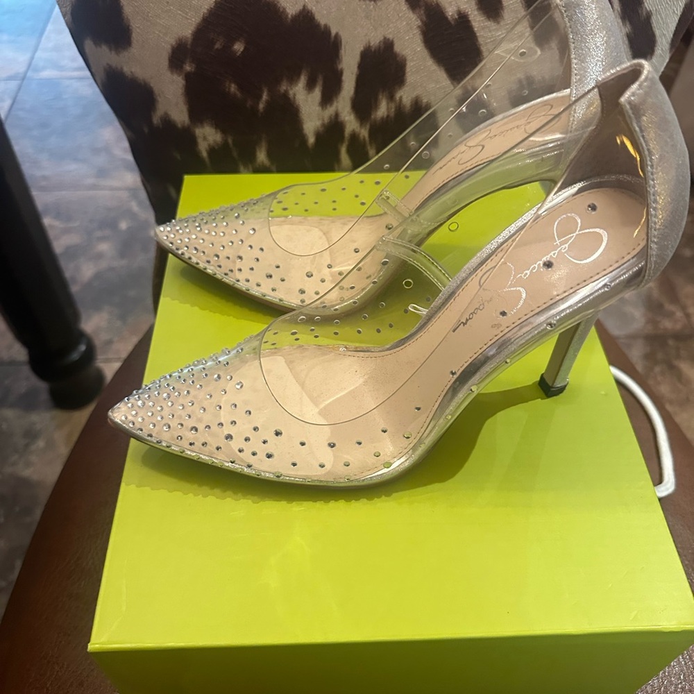 Jessica Simpson Nude Pointed-Toe Crystal Pumps with Clear Sides - Picture 4 of 4